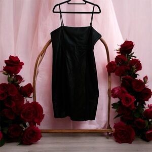 Express Black Faux Leather Midi Dress with Spaghetti Straps